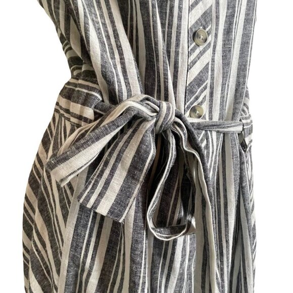 Laundry Shelli Segal Sleeveless Jumpsuit Belt Gray White Striped Linen Blend‎ 12 - Picture 3 of 6
